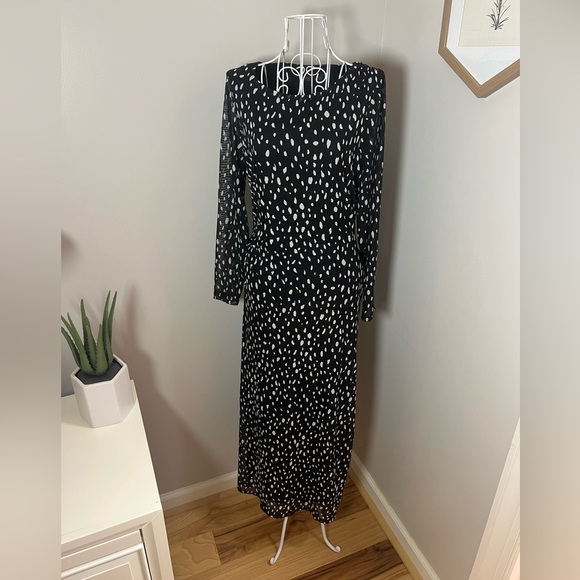 Rachel Zoe NWT Mesh Black And White Print Midi Cocktail Dress Crew Neck - Picture 3 of 7
